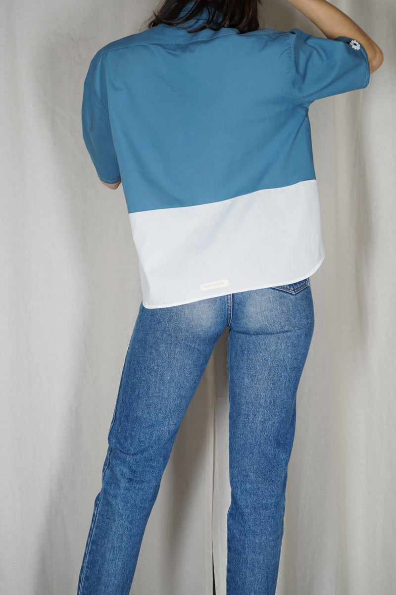 La Chemise Sorbet Bleuet & Blanche - Pièce unique faut le voir porté © - T. 34 à 40