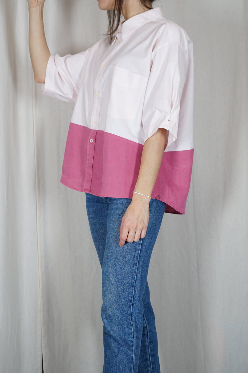 La Chemise Sorbet Rose pâle & Fuchsia en lin & coton - Pièce unique faut le voir porté © - T. 40 à 46