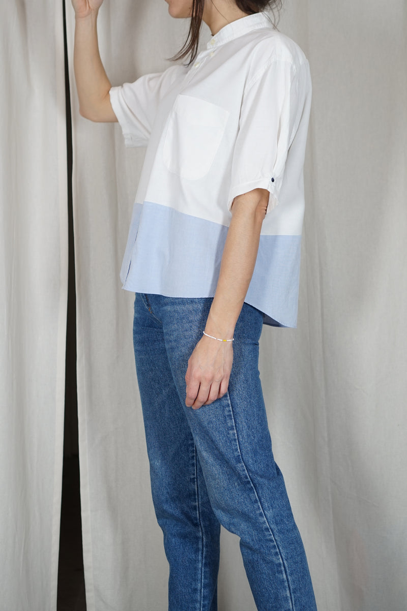 La Chemise Sorbet Blanc & Bleu ciel - Pièce unique faut le voir porté © - T. 34 à petit 40