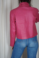 Magnifique Veste Vintage Fuschia en Cuir véritable - PIECE RARE - T. 34 & 36