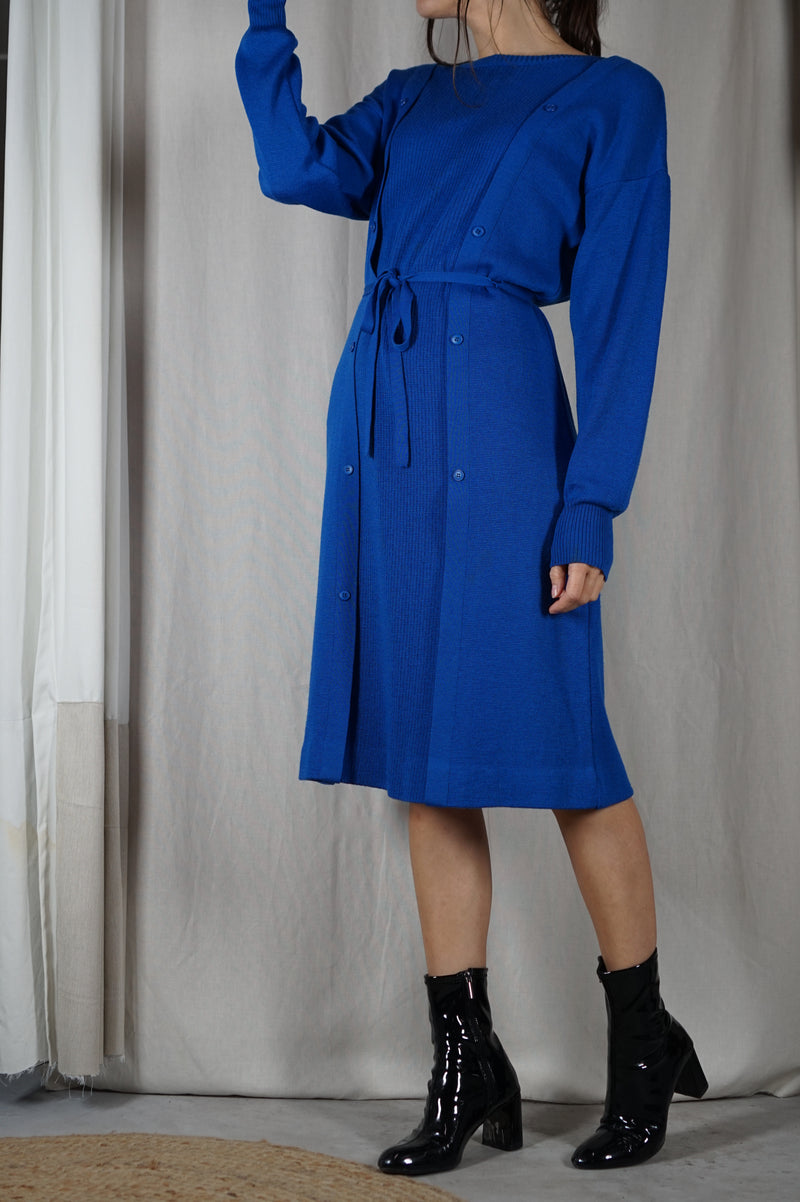 Incrpoyable Robe Vintage Bleu Roi - Laine - T. 36 à 40