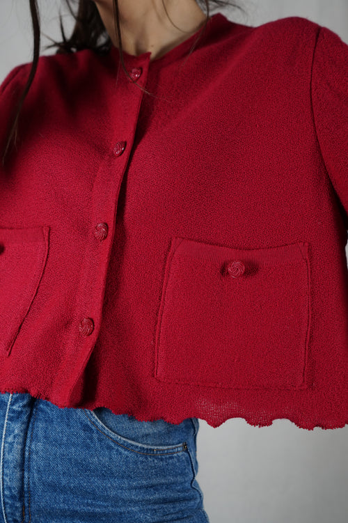 Cardigan Rouge Carmin Upcyclé - Pièce Unique faut le voir porté - Laine Vierge- T. 38 à 42