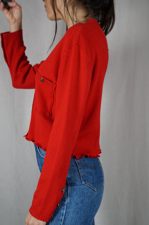 Cardigan Rouge Coquelicot Upcyclé - Pièce Unique faut le voir porté - Laine - T. 36/38 à 42