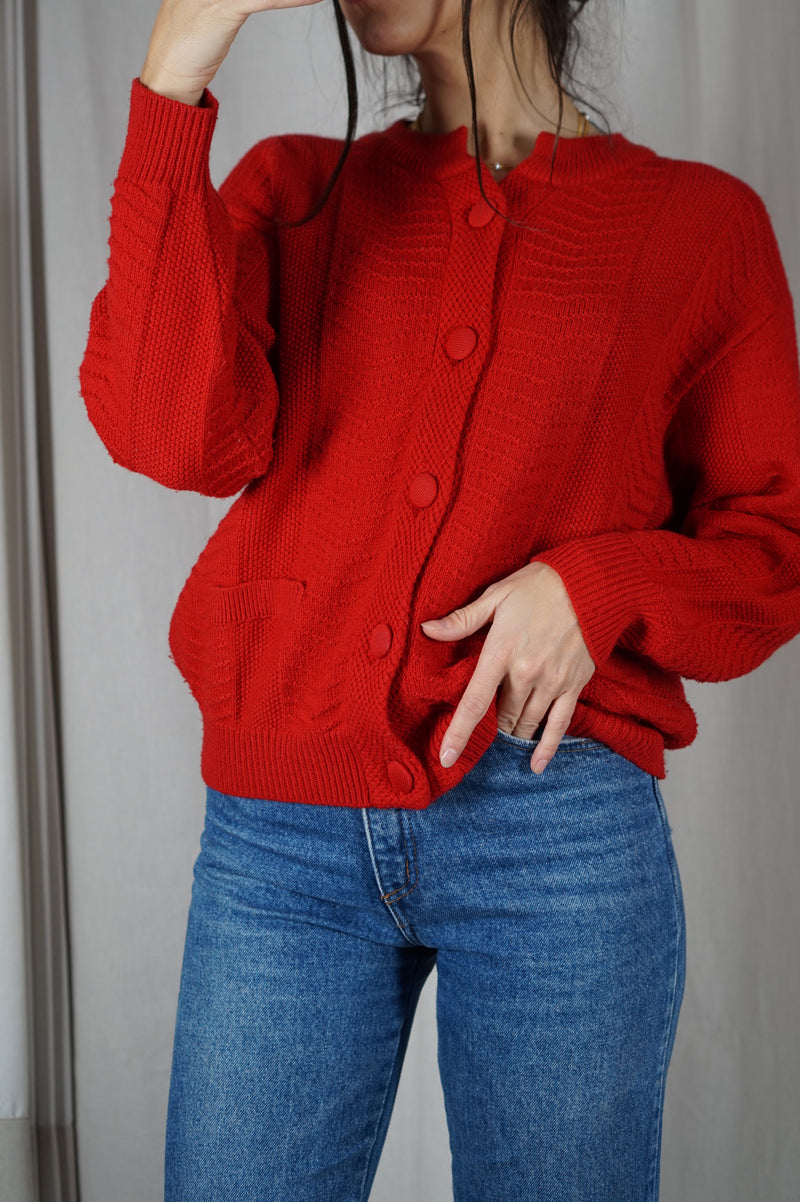 Superbe Cardigan Vintage rouge coquelicot - Coup de coeur! - T. 38 à 44