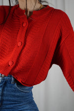 Superbe Cardigan Vintage rouge coquelicot - Coup de coeur! - T. 38 à 44