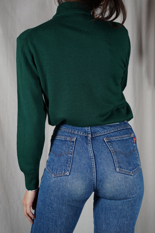 Magnifique Pull Vintage vert forêt - T. 34 à petit 40