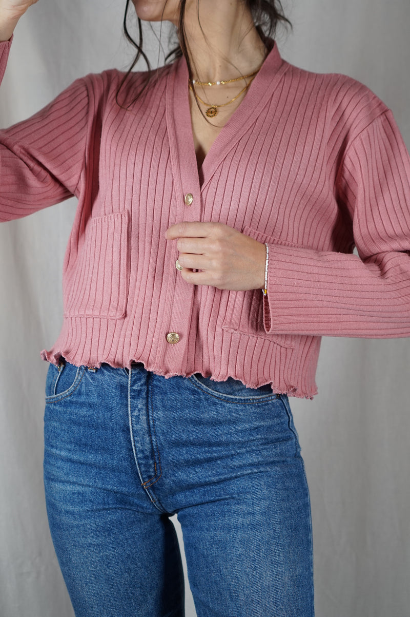 Cardigan Vieux Rose Upcyclé - Pièce Unique faut le voir porté - T. 40 à 44