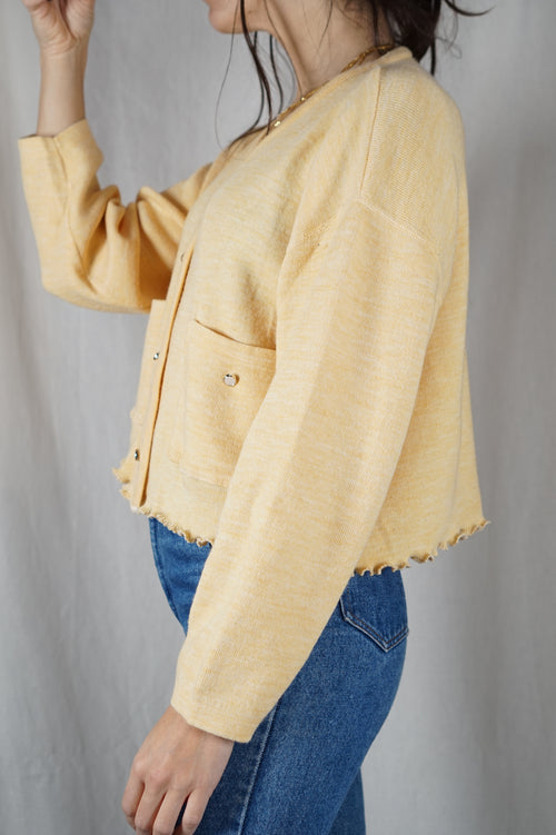 Cardigan Jaune soleil Upcyclé - Laine - Pièce Unique faut le voir porté - T. grand 40 à 44/46