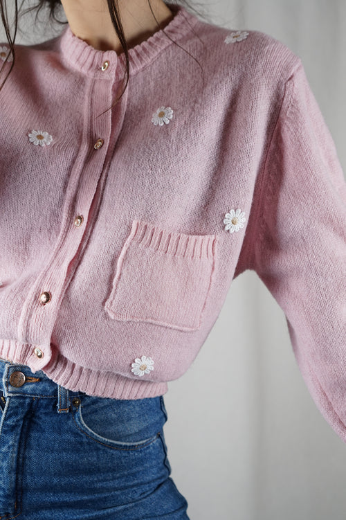 Cardigan Rose pâle Upcyclé - Laine - Pièce Unique faut le voir porté - T. 34 à petit 40