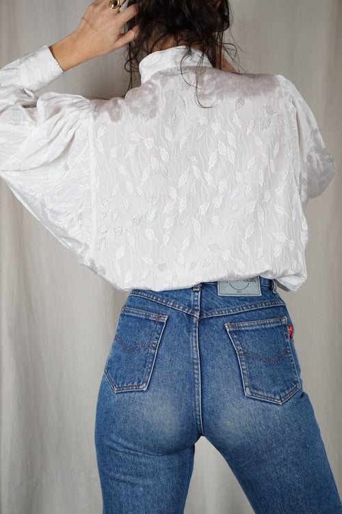 Superbe Chemise Vintage blanche satinée - T. 38 à grand 42