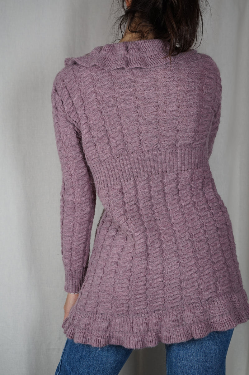 Superbe Cardigan parme à nouer - Laine & Mohair - T. 36 à 40