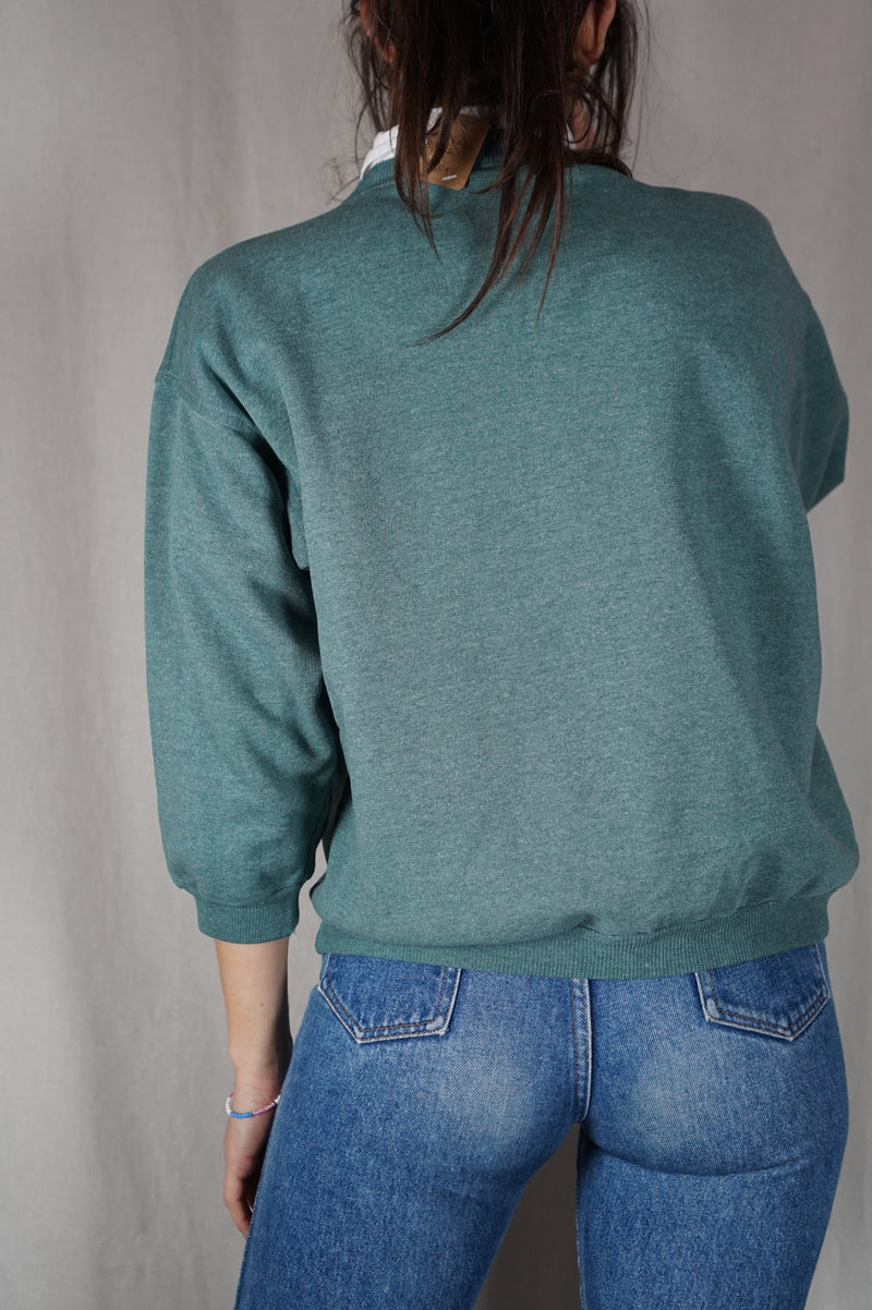 Magnifique Sweat Vintage Vert anglais chiné - T. 34 à grand 38