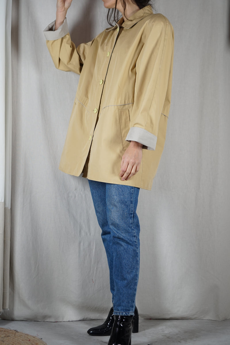 Superbe Trench Vintage jaune sépia 🇫🇷 - Coton - T. grand 40 à 44