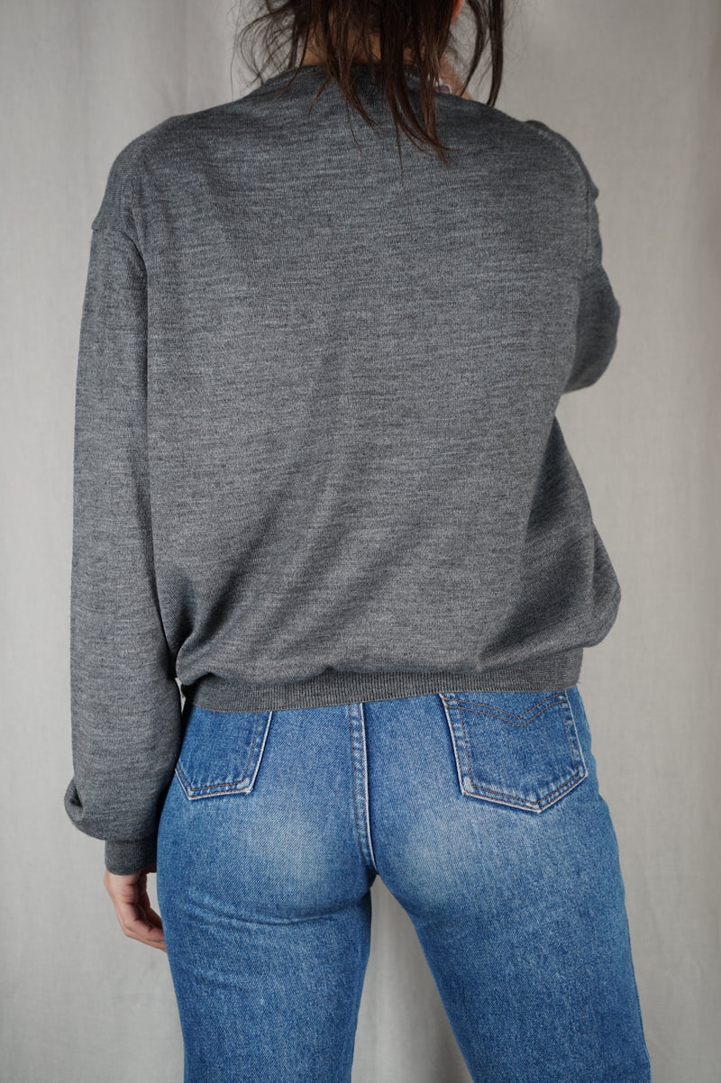 Pull Gris chiné Upcyclé Fleuri - Pièce Unique faut le voir porté - Laine - T. 40 au 44