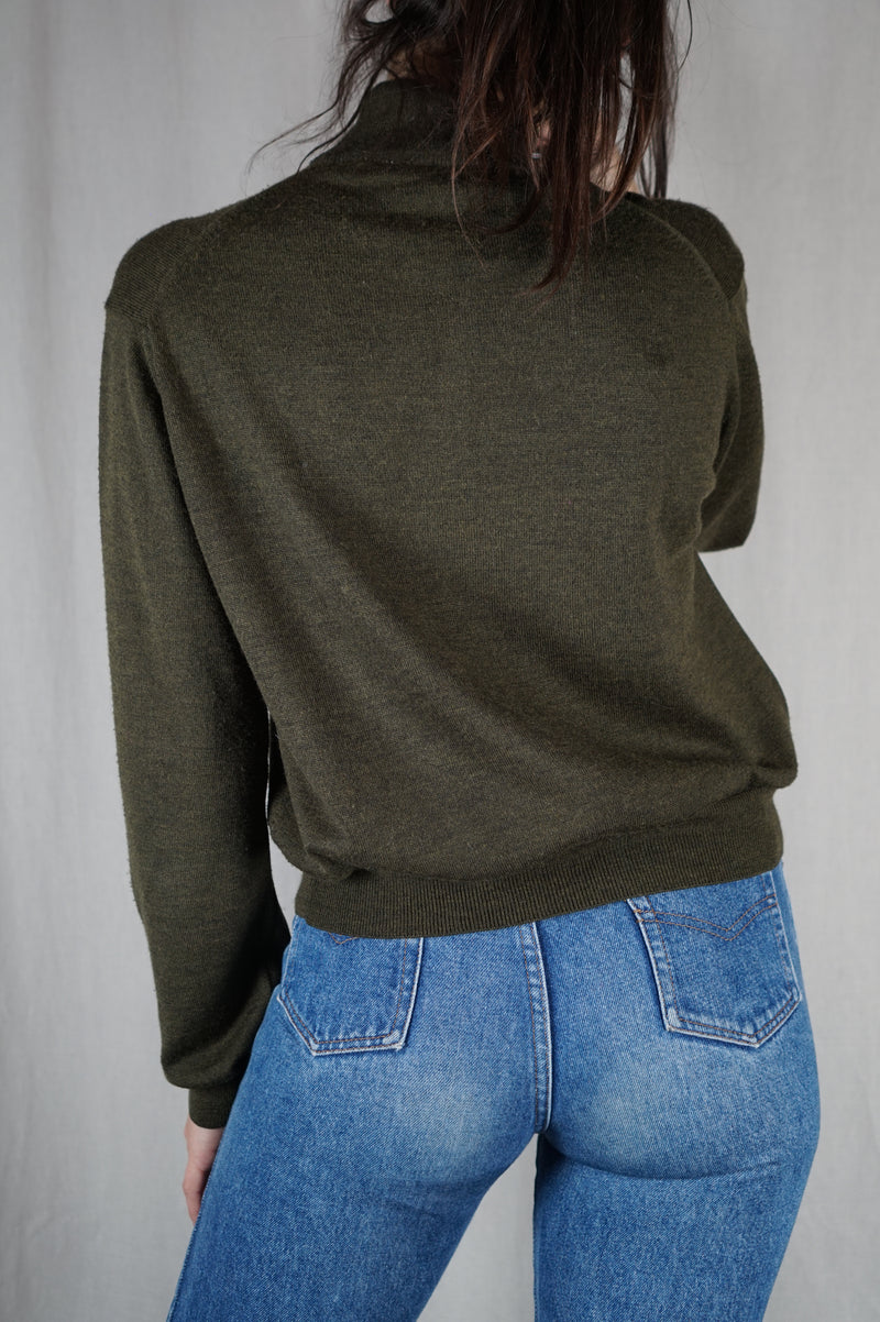 Pull Vert Pickle chiné Upcyclé Fleuri - Pièce Unique faut le voir porté - Laine Mérinos - T. 34 à 38