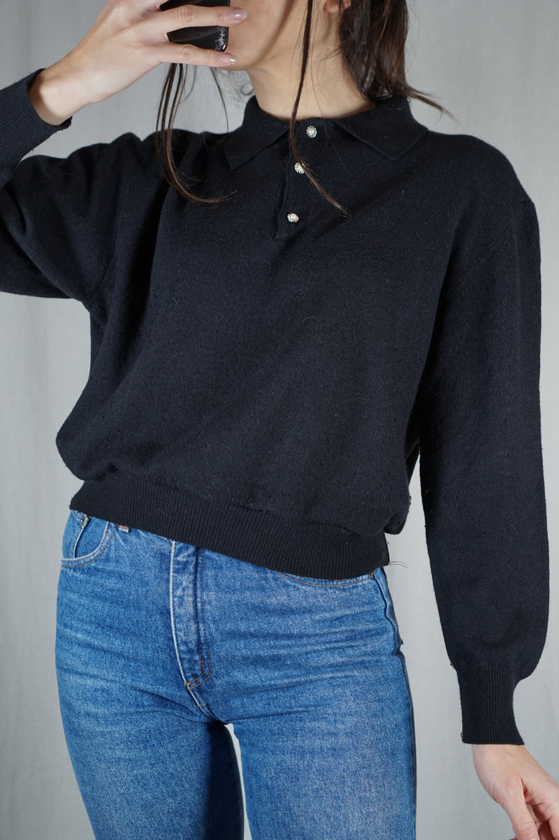 Pull Noir Col Camionneur Upcyclé - Pièce Unique faut le voir porté - Laine - T. 34 à 38/40