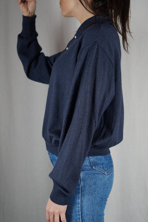 Pull Col camionneur Bleu minéral Upcyclé - Pièce Unique faut le voir porté - Laine - T. 38/40 à 44