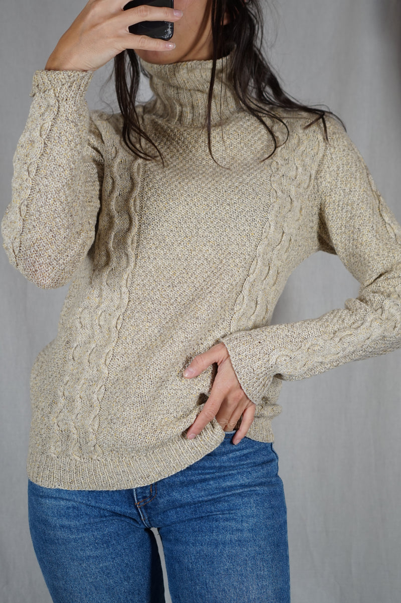 Superbe Pull Vintage couleur sable chiné - Laine - T. 34 à 38/40