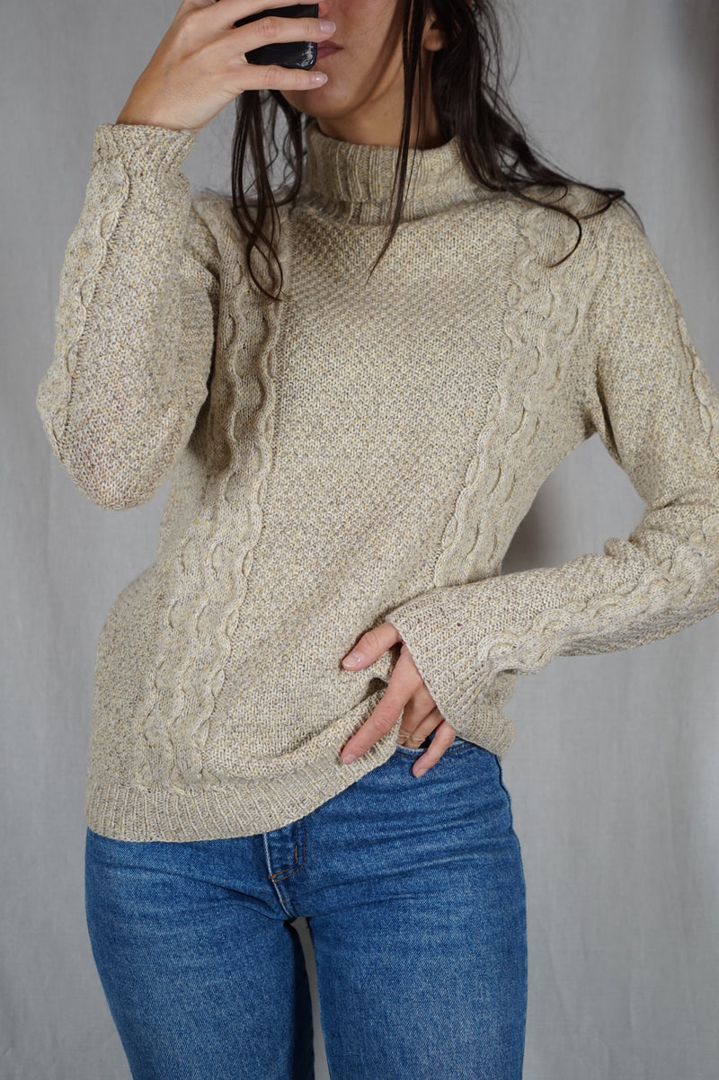 Superbe Pull Vintage couleur sable chiné - Laine - T. 34 à 38/40
