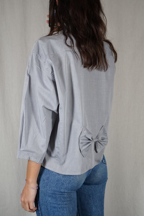 La Chemise à Noeud Gris Ardoise - Coton majoritaire - Pièce unique faut le voir porté © - T. 38 à petit 42