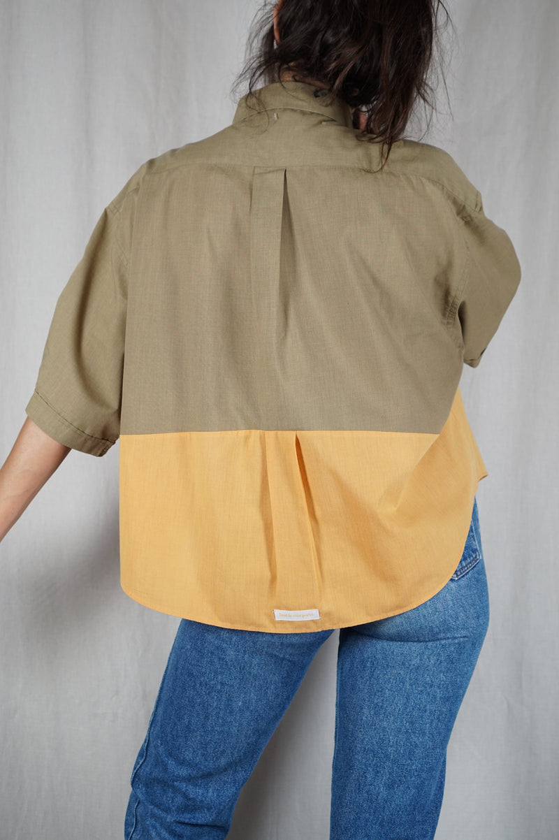 La Chemise Sorbet Kaki & Ocre - Coton - Pièce unique faut le voir porté © - T. 40 à 44