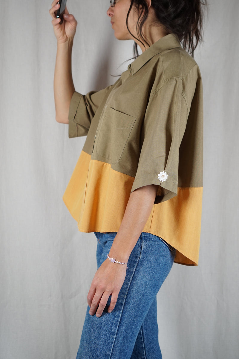 La Chemise Sorbet Kaki & Ocre - Coton - Pièce unique faut le voir porté © - T. 40 à 44