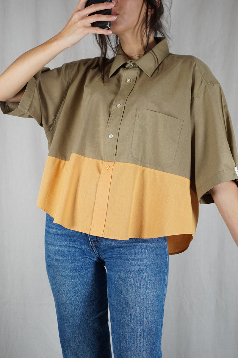 La Chemise Sorbet Kaki & Ocre - Coton - Pièce unique faut le voir porté © - T. 40 à 44