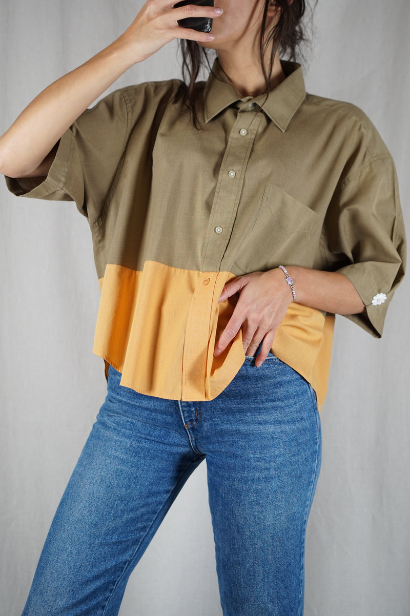 La Chemise Sorbet Kaki & Ocre - Coton - Pièce unique faut le voir porté © - T. 40 à 44