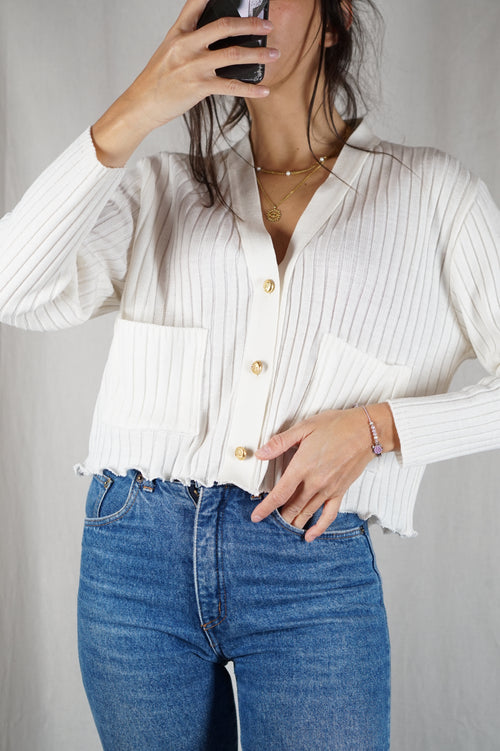 Cardigan Blanc Upcyclé - Pièce Unique faut le voir porté - T. grand 38 à 42