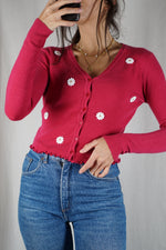 Cardigan Fucshia Upcyclé Fleuri - Pièce Unique faut le voir porté - T. 34 & 36