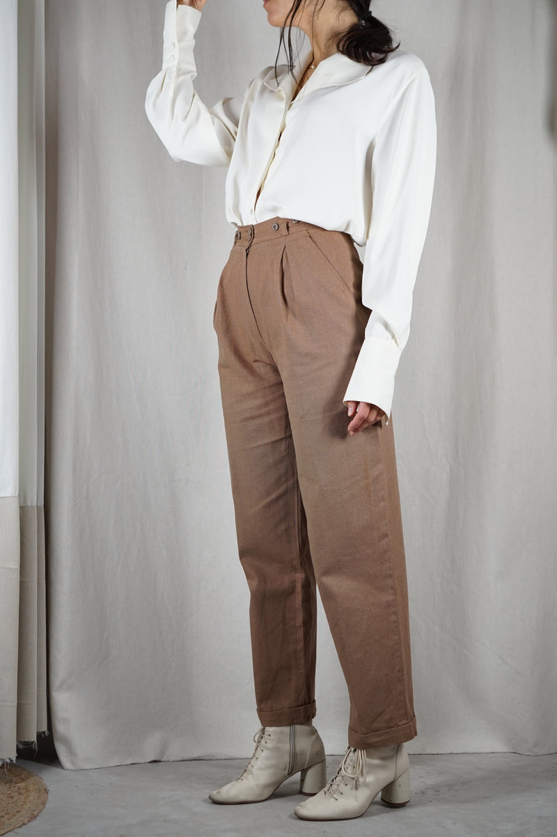 Superbe Pantalon Carotte Vintage en Lin & Coton - T. 34