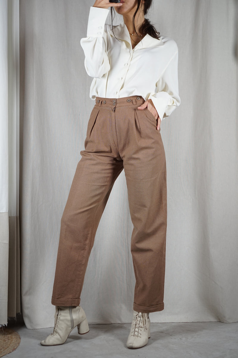 Superbe Pantalon Carotte Vintage en Lin & Coton - T. 34