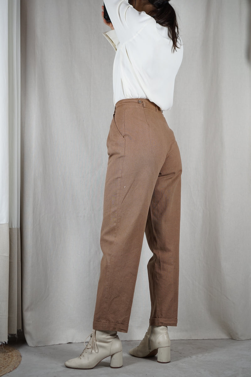 Superbe Pantalon Carotte Vintage en Lin & Coton - T. 34