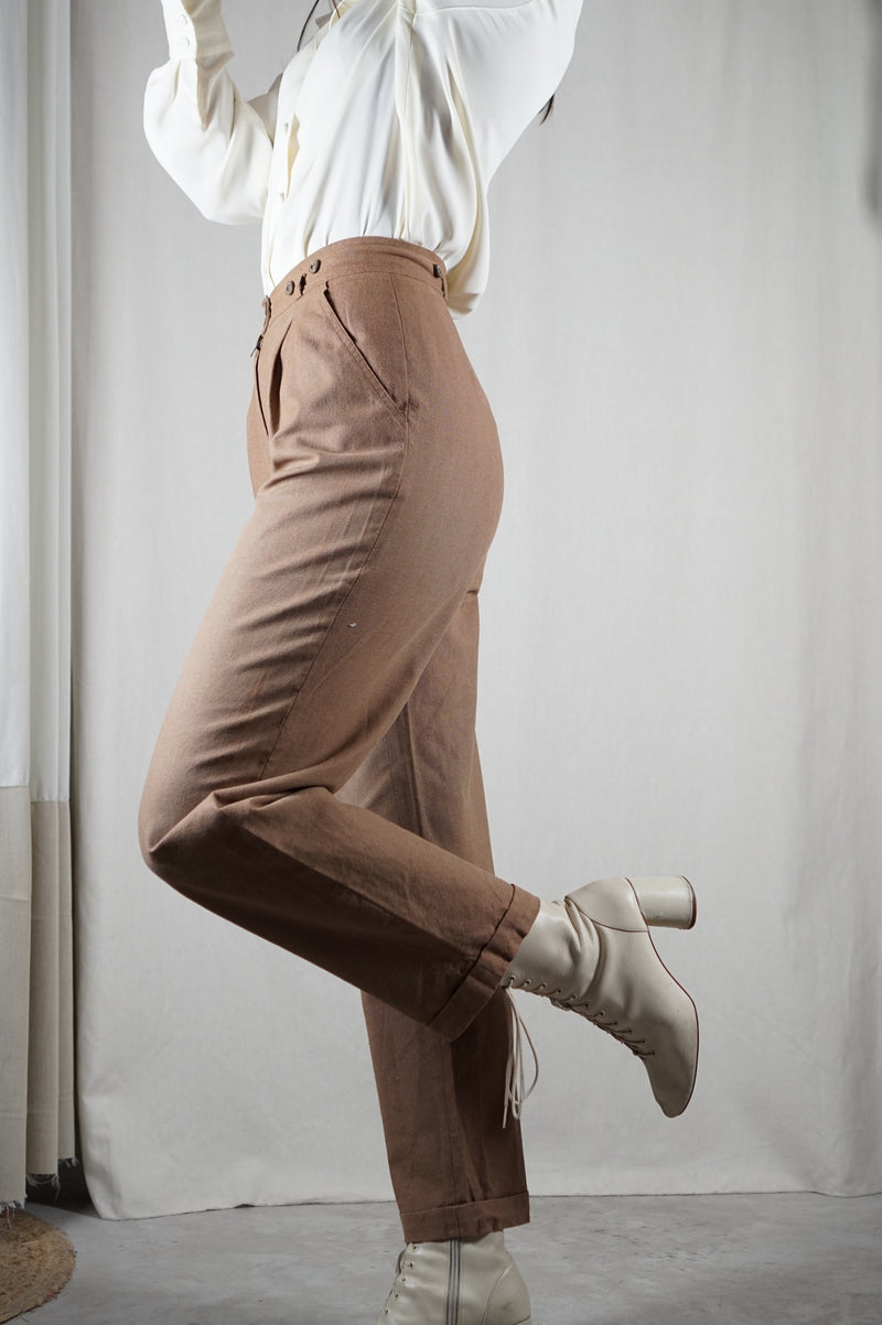 Superbe Pantalon Carotte Vintage en Lin & Coton - T. 34