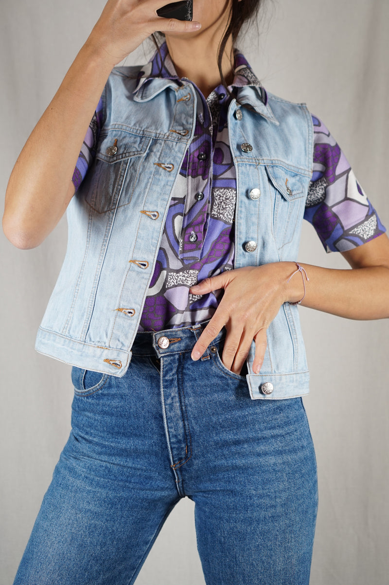 Belle Veste Vintage sans manches en Jean - T.34 & 36