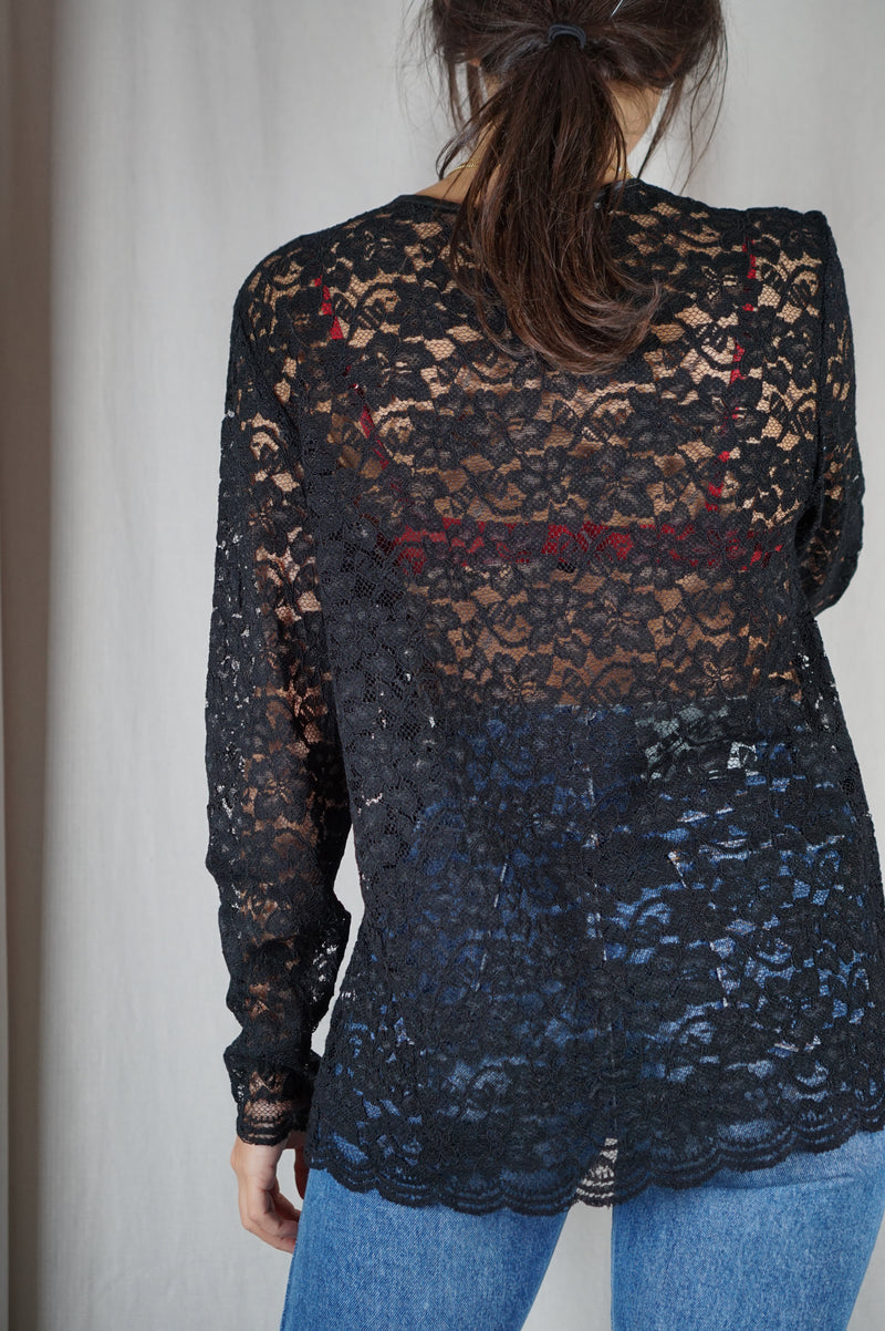 Superbe Haut Vintage en dentelle noire - T. 40 & 42