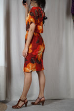 L'Ensemble Fleuri & dos nu -  Viscose & Polyester - T. grand 34 & 36 - T. 1m75 max recommandé