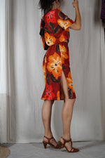 L'Ensemble Fleuri & dos nu -  Viscose & Polyester - T. grand 34 & 36 - T. 1m75 max recommandé