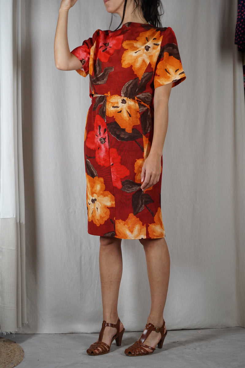 L'Ensemble Fleuri & dos nu -  Viscose & Polyester - T. grand 34 & 36 - T. 1m75 max recommandé