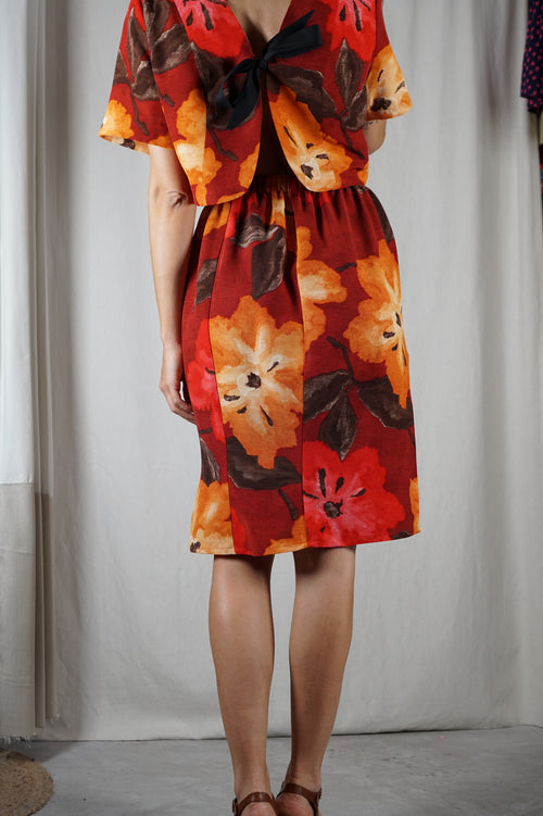 L'Ensemble Fleuri & dos nu -  Viscose & Polyester - T. grand 34 & 36 - T. 1m75 max recommandé