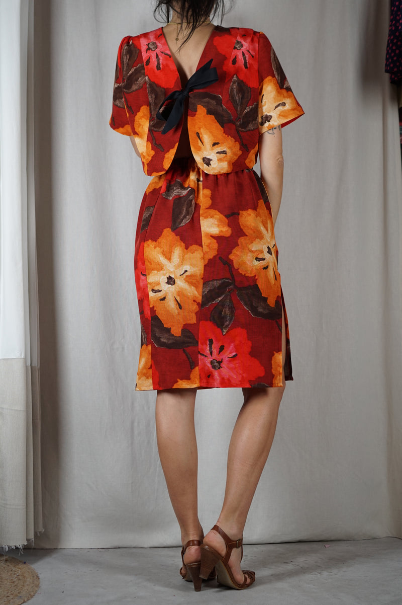L'Ensemble Fleuri & dos nu -  Viscose & Polyester - T. grand 34 & 36 - T. 1m75 max recommandé