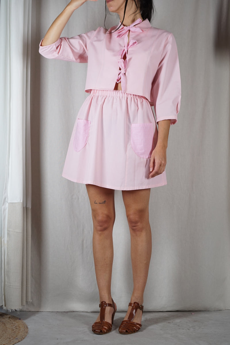 L'Ensemble Upcyclé Rose & Vichy - Coton mélangé - T. grand 34 à petit 38 - T. 1m72 max recommandé