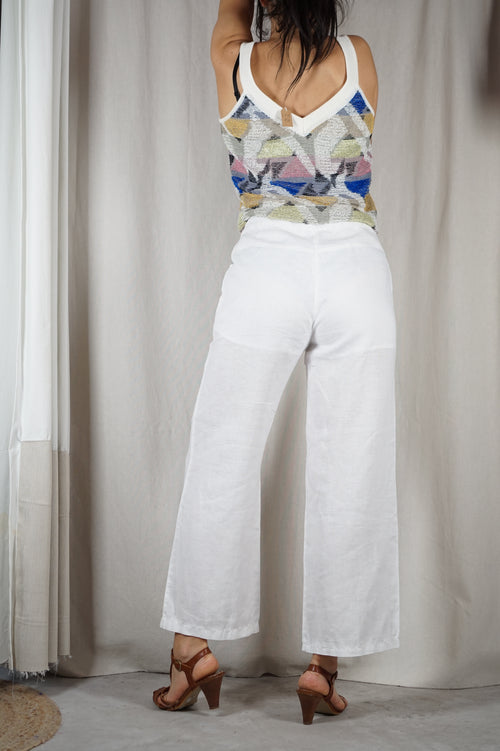 Superbe Pantalon Vintage blanc en lin - T. 38