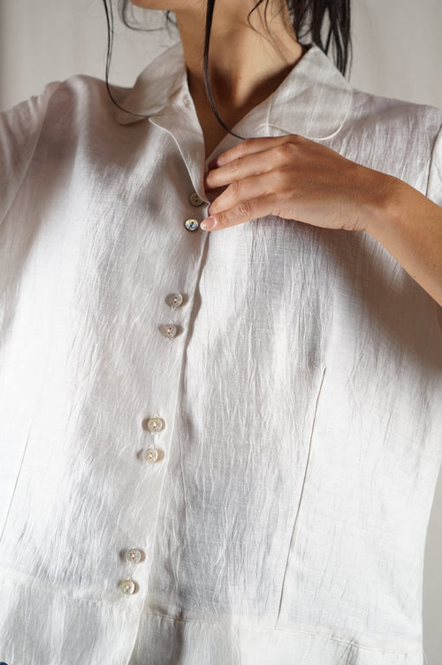 Adorable Chemisier/Blouse Vintage en lin - Comme neuve - T. 42 & 44
