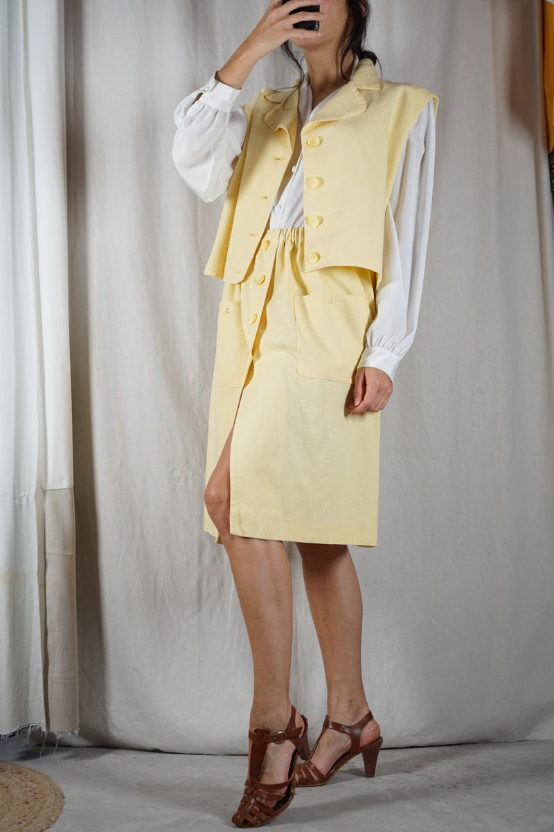L'Ensemble Upcyclé jaune clair - Lin & Coton - T. 44/46 - Spécial grandes! (au moins 1m65/67)