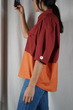 La Chemise Sorbet Terracotta & Mandarine - Coton mélangé - Pièce unique faut le voir porté © - T. grand 38/40 à 44