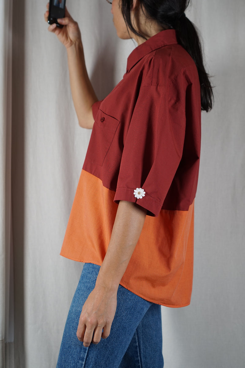La Chemise Sorbet Terracotta & Mandarine - Coton mélangé - Pièce unique faut le voir porté © - T. grand 38/40 à 44