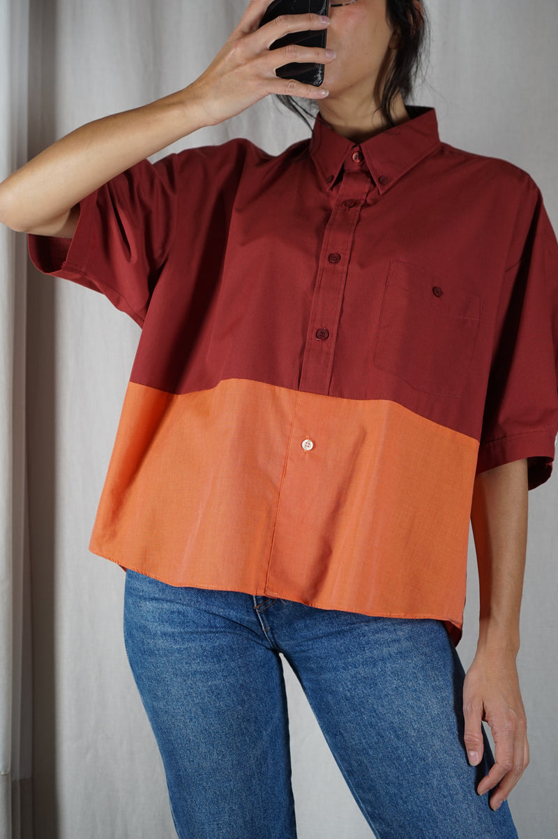 La Chemise Sorbet Terracotta & Mandarine - Coton mélangé - Pièce unique faut le voir porté © - T. grand 38/40 à 44