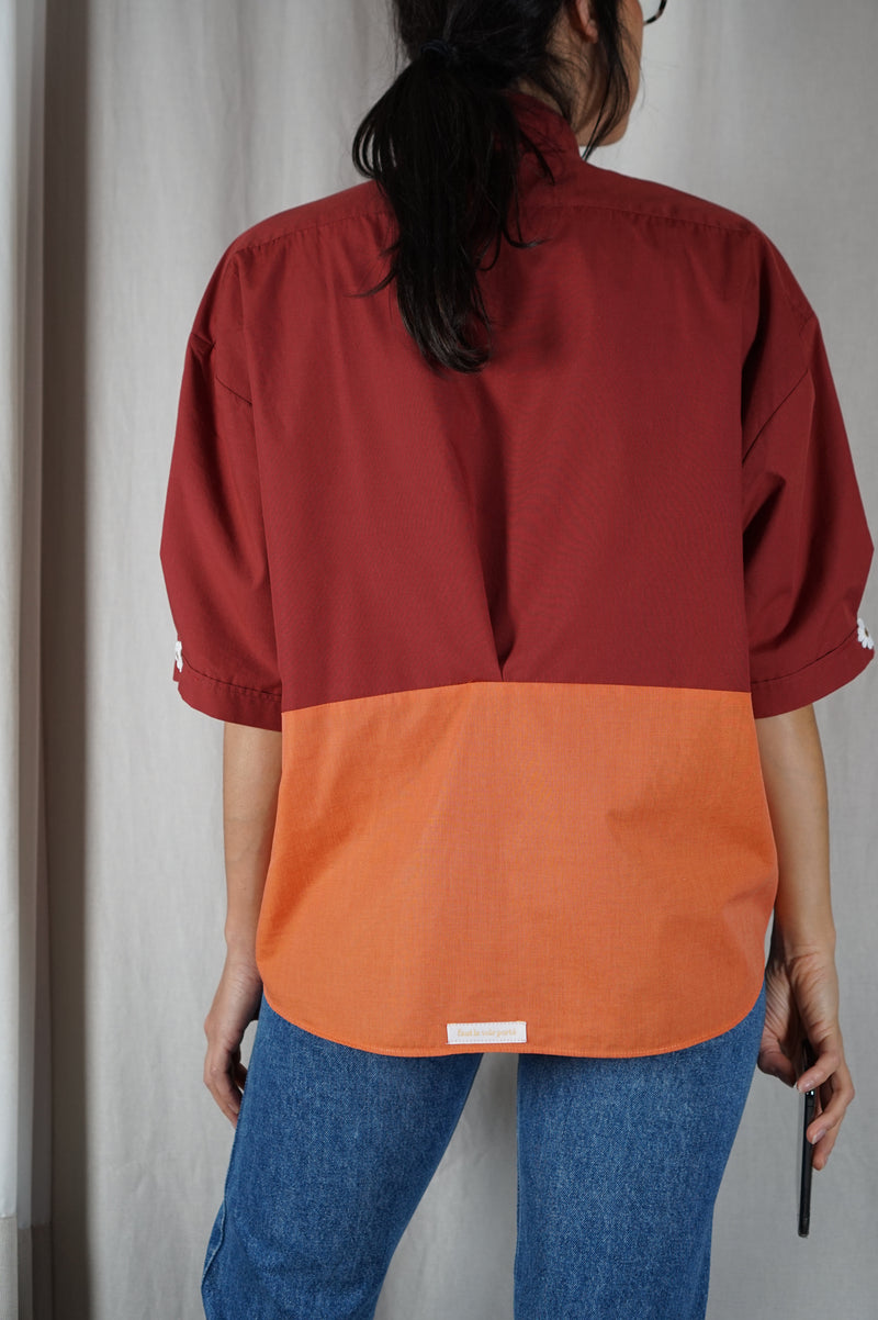 La Chemise Sorbet Terracotta & Mandarine - Coton mélangé - Pièce unique faut le voir porté © - T. grand 38/40 à 44