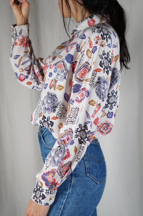Superbe Chemise Vintage fleurie en viscose - T.38 à 44